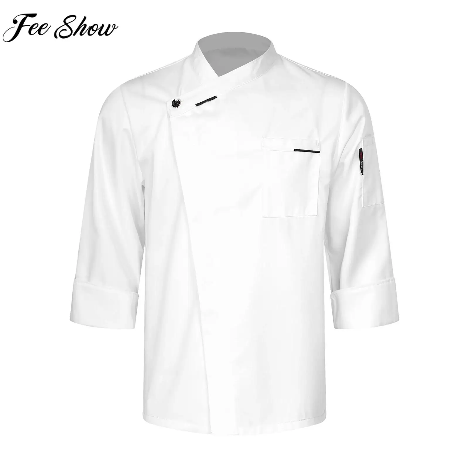 Uomo Chef Uniform Women Cook Jacket Cross-Over Collar Food Service Coat per cucina ristorante Hotel mensa Coffee Cafe Bakery