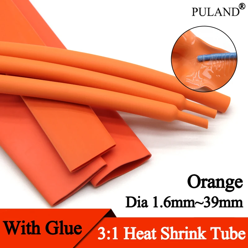 1~10m Orange Heat Shrink Tube 3:1 Shrinkage With Glue Polyolefin Dual Wall Adhensive Tubing Sleeve Wire Cable Protector