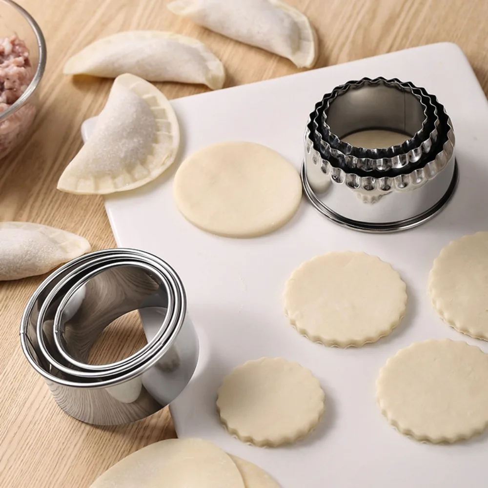 3pcs/set Stainless Steel Round Biscuit Cutters Rust-proof Multiple Size Dumplings Wrapper Molds DIY Silver