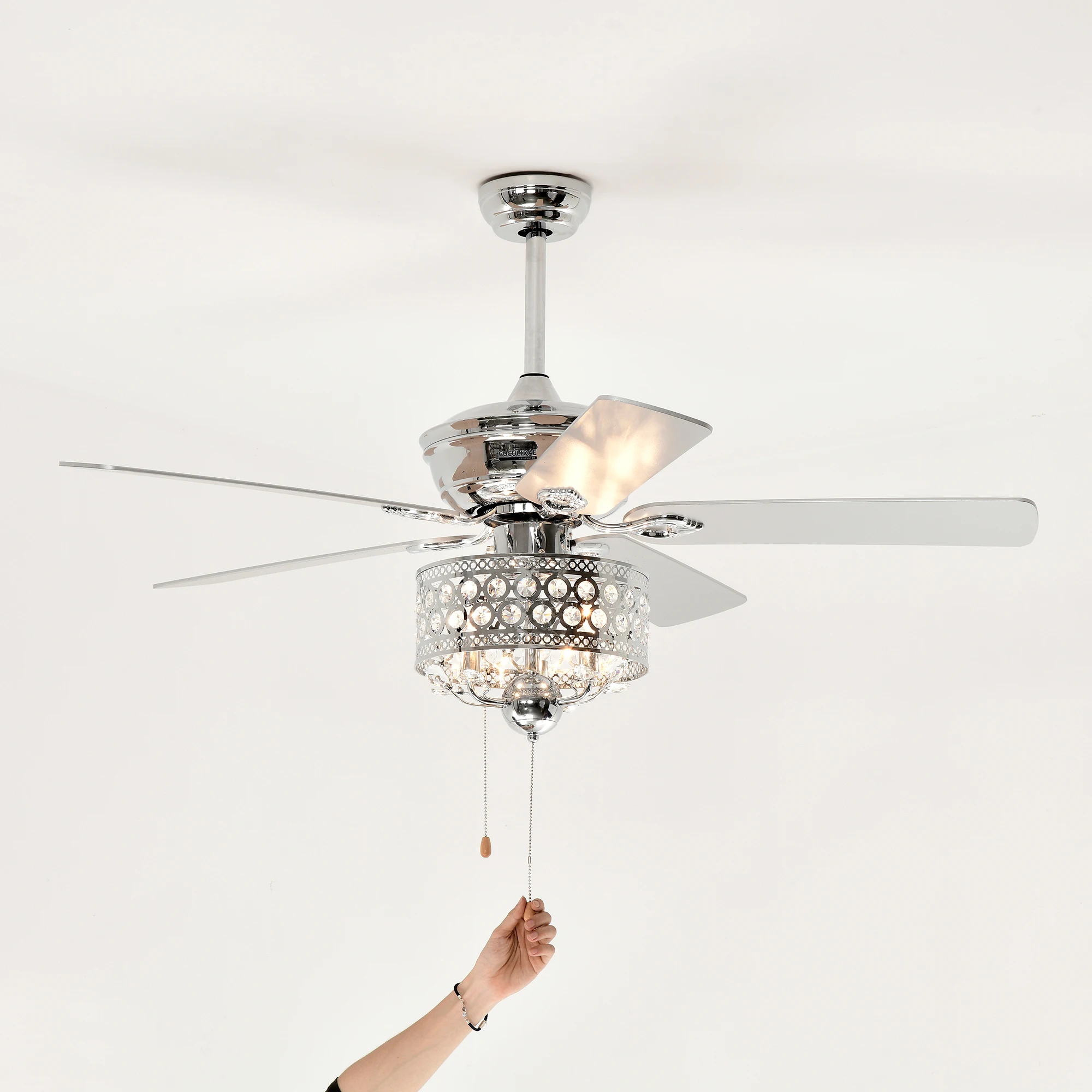 52-inch Indoor Ceiling Fan with Pull Chain,Reversible AC motors , Pull Chain--Chrome (No Include Bulb)