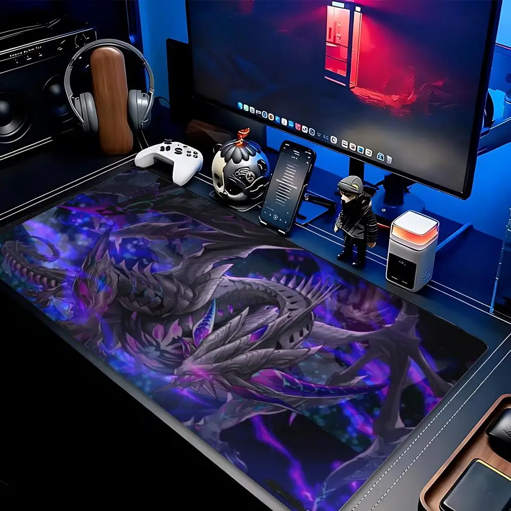 Gaming Mouse Pad Purple Dark Dragon Fantasy Creature Art Deskmat Non-Slip Rubber Keyboard Magical Beast XXL Desktop Table Mat