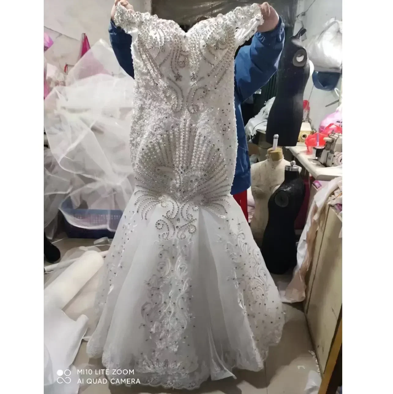 ชุดแต่งงานเจ้าสาวทรงเมอร์เมดแบบแอฟริกันไซส์ใหญ่สั่งตัดใหม่พร้อมภาพจริง งานฝีมือประณีตหรูหรา พร้อมหางที่ถอดออกได้