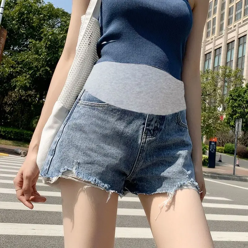 Новая летняя одежда для беременных, рваные джинсы, шорты, летние свободные шорты для беременных, брюки для беременных