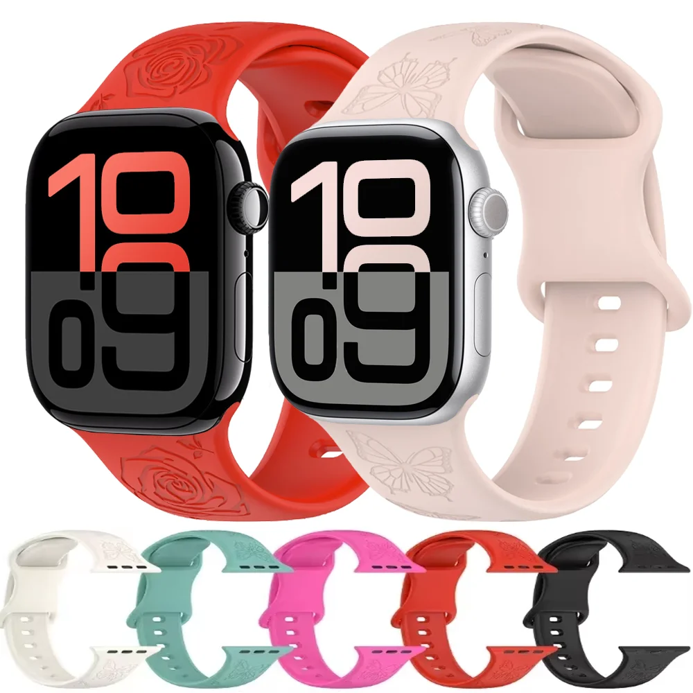 Silicone Strap for Apple Watch 11 10 9 8 7 Band 42mm 46mm 45mm 41mm Ultra 3 2 1 49mm Pattern Bracelet iWatch 6 5 4 SE 40mm 44mm