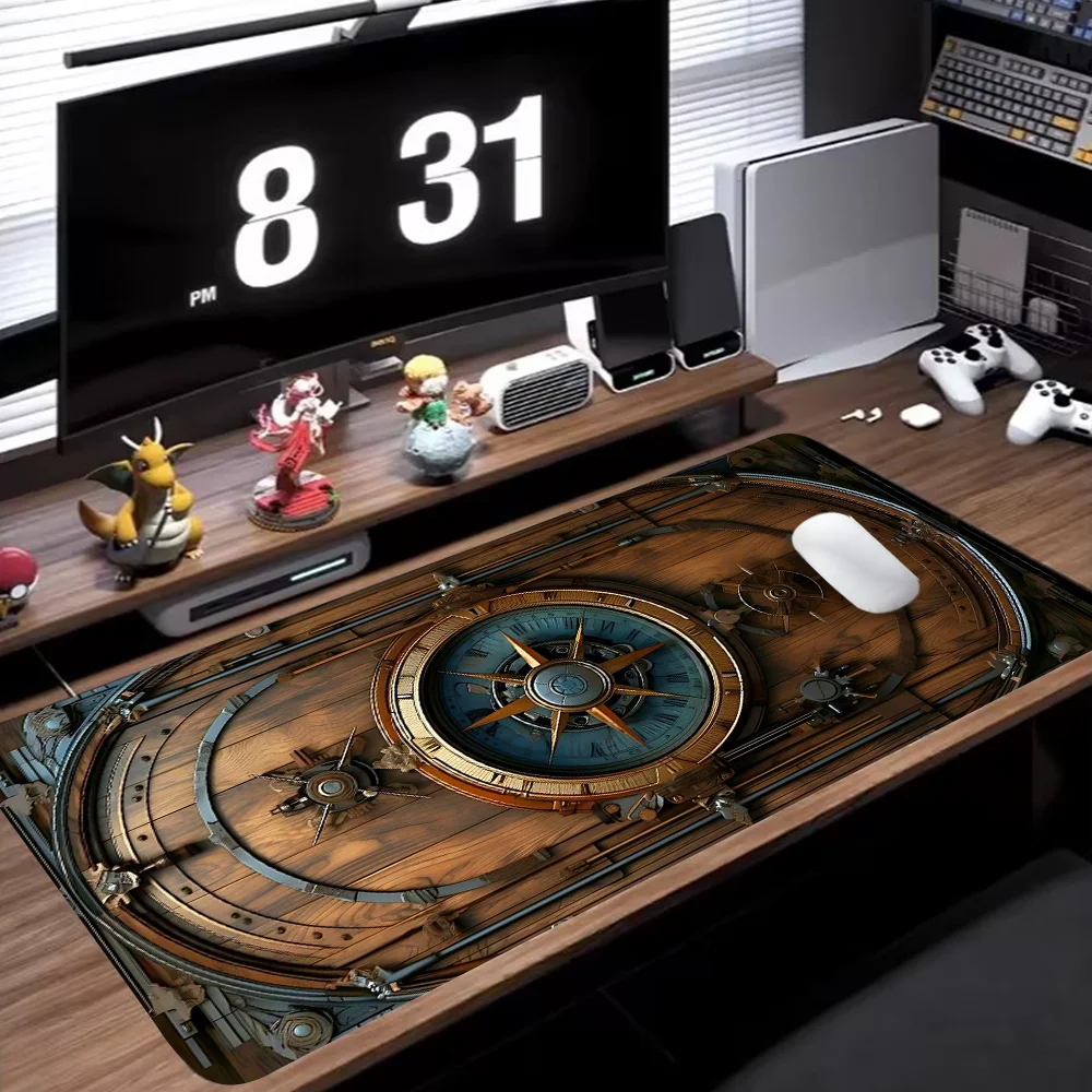 1pc gaming mouse pad vintage bússola design mousepad grande teclado com base de borracha antiderrapante costurado borda deskpad