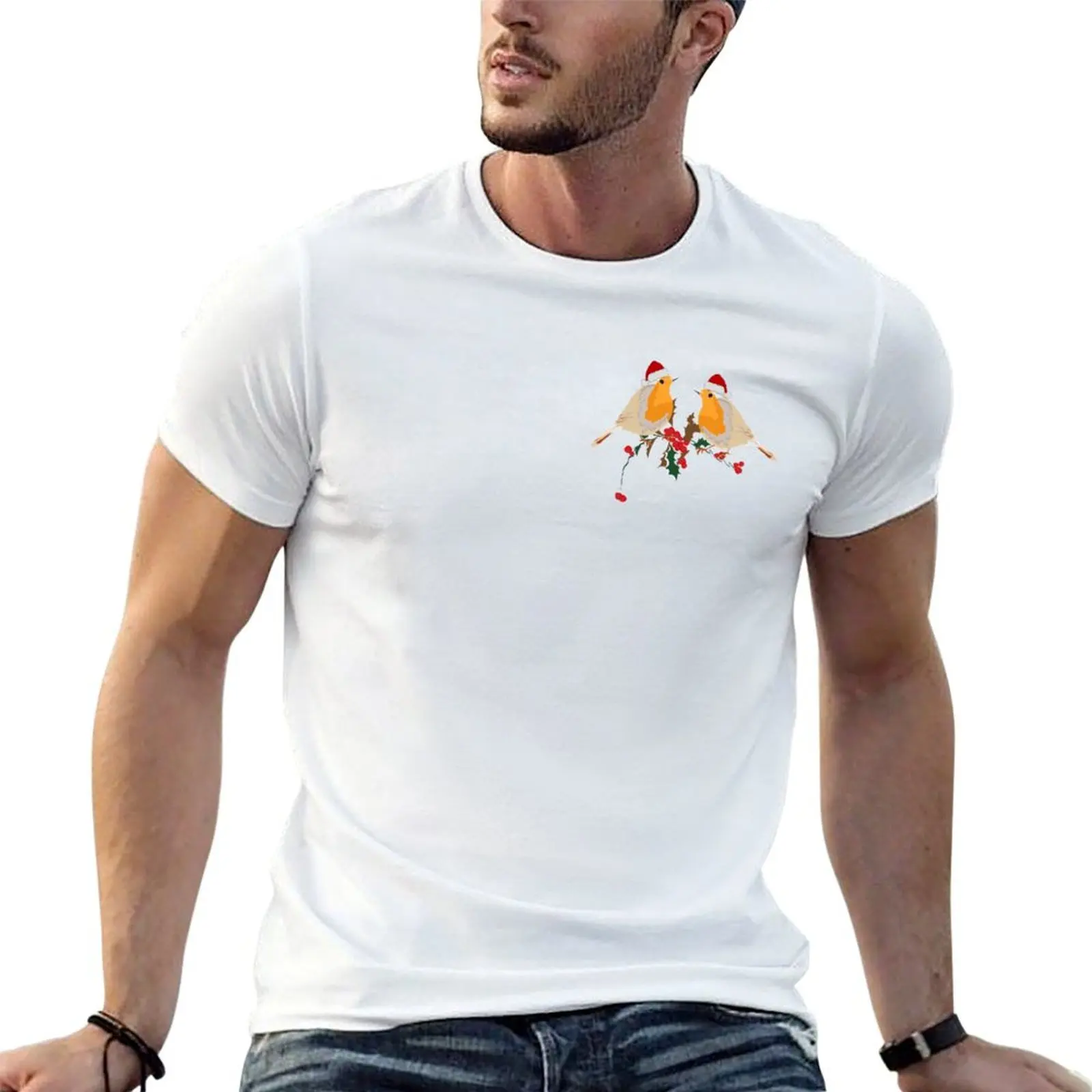 Robin with santa hat tshirt T-Shirt Breathable Sportswear T-Shirt for Men