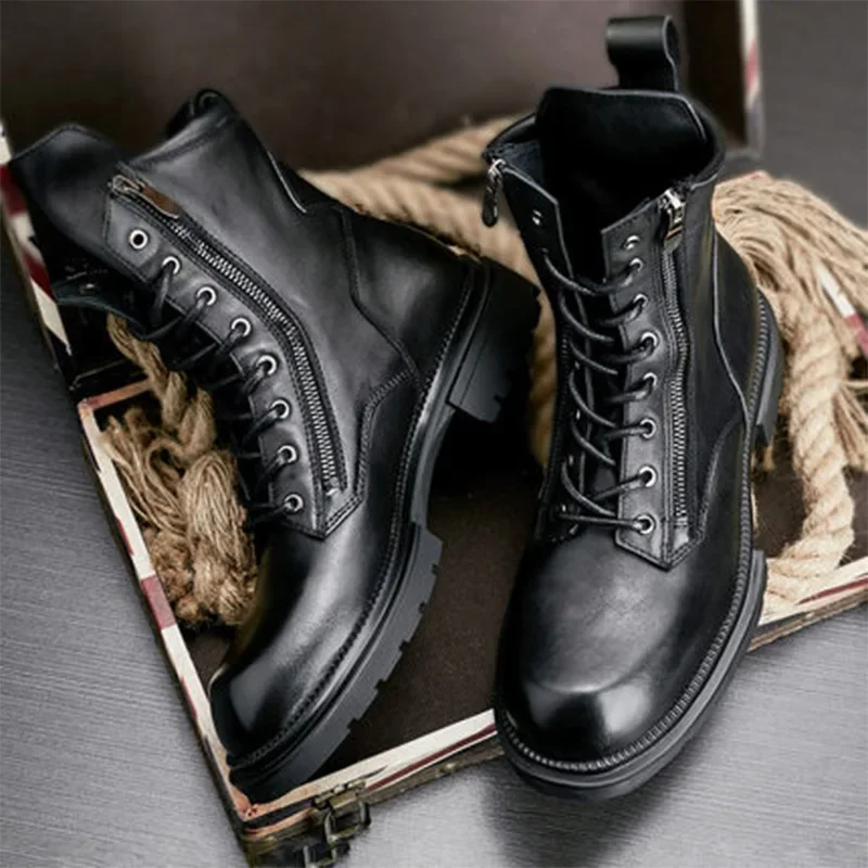 New Fashion Men\'s Motorcycle Boots Luxury Retro British Work Shoes Outdoor Anti-slip Botines Chelsea