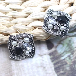 20MM Vintage lega acqua diamante quadrato bottone nero abbigliamento accessori gioielli fondo piatto cucito a mano diamante