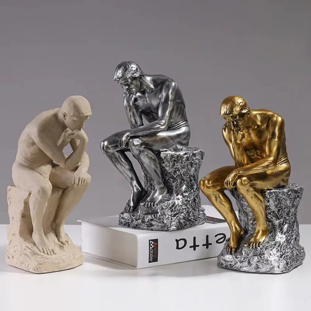 European Style Thinker Sitting Man Statue Creative Kawaii Thinker Desk Craft Handmade Exquisite Thinker Sitting Resin Sculpture