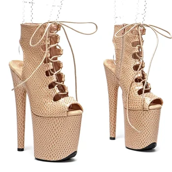 Leecabe 20 ซม./8 นิ้วงูข้อเท้าเปิดนิ้วเท้ารองเท้าส้นสูงรองเท้ารองเท้า POLE Dancing รองเท้า