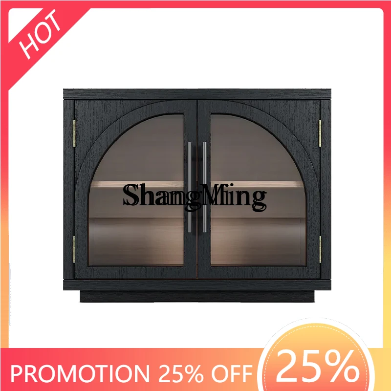 

FG retro solid wood TV cabinet medium antique arched small apartment floor light luxury storage side cabinet