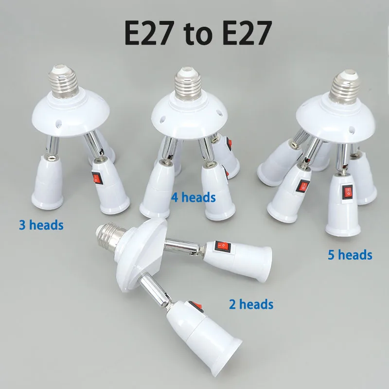 E27 TO 2 3 4 5 in 1 E27 head way flexible LED Light Bulb lamp Holder Base Socket button switch Splitter Converter AC power s1