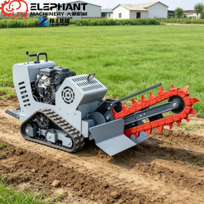 Tracked Ditcher, Crawler Rotary Trencher With Backfill Attachment For Outdoor Garden Trench Excavation