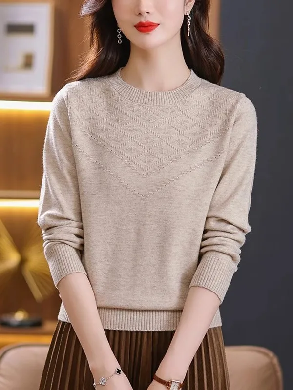 Suéter de Lã Tricotado Estilo Coreano para Mulheres, sso e Solto, Com Decote Redondo, Confortável e Respirável para o Inverno