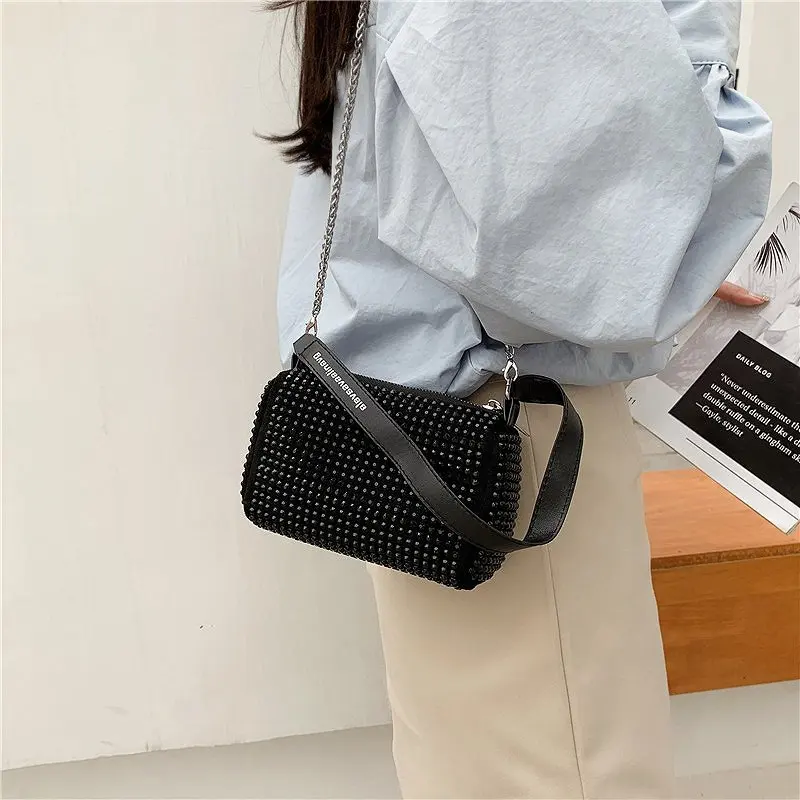 

Faionable блестящая круглая сумка-труба с бриллиантами, женская сумка через плечо с цепочкой, новинка лета 2024, корейская сумка Sle