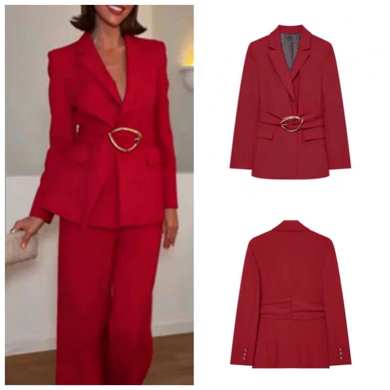 Guobioziy 2026 Women's New Buckle Waist Blazer Fashionable and Versatile Elegant and Graceful Casual and Generous