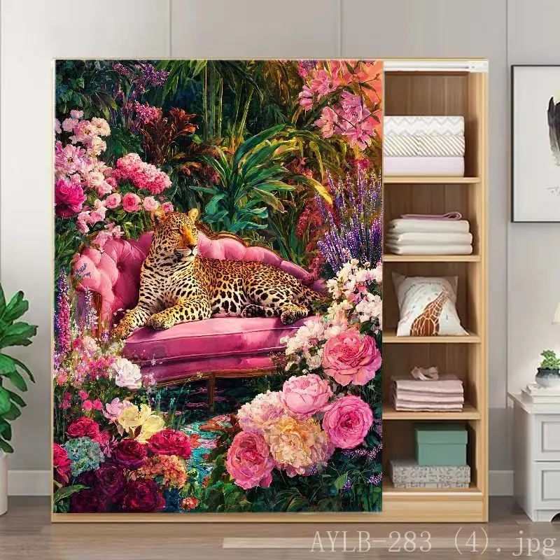 VIKAMA Leopard Jungle Japanese Style Noren Door Curtain Wild Animal Print Wardrobe Closet Organizer Partition Home Decor