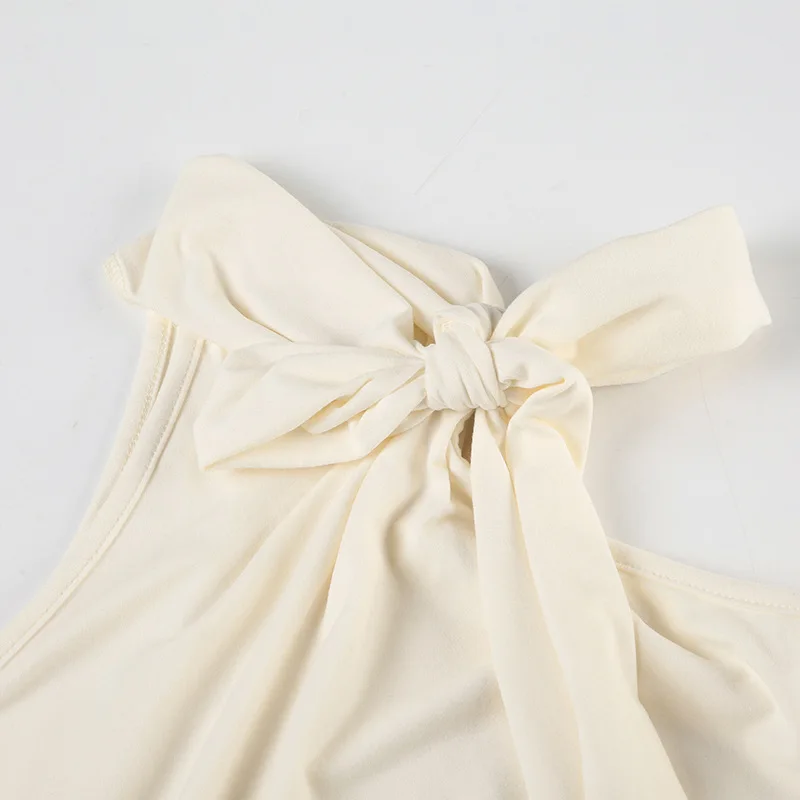 Zeyla Elegante gilet con allacciatura sul retro 2025 Top estivo con spalle scoperte Camicetta slim fit con scollo tondo solido da donna Abito casual chic