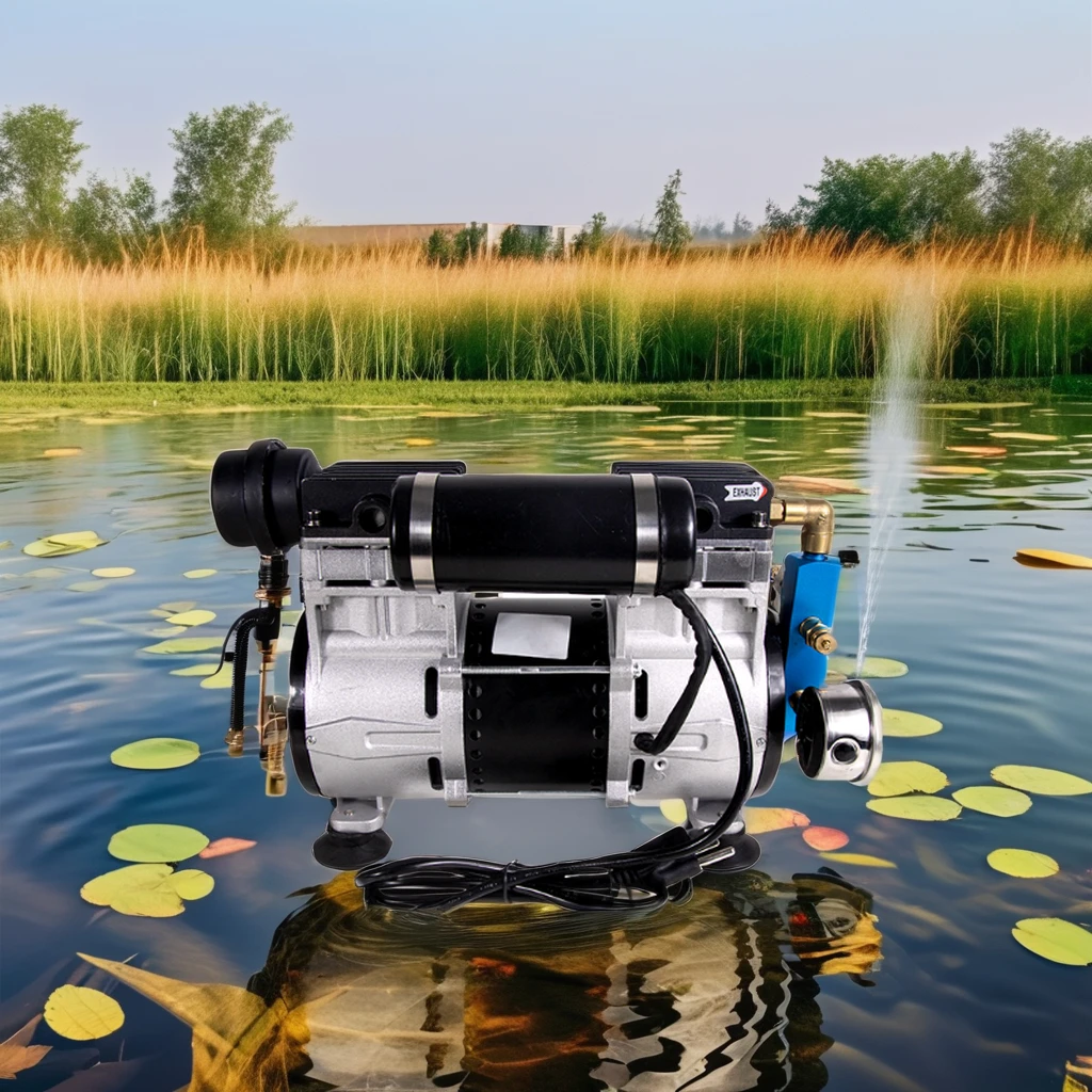 Portable 1HP 6.0CFM Fish Pond Aerator Pump 170LPM Solar Pond Compressor Piston Oil-Free Air Gas Source Engine Core Component