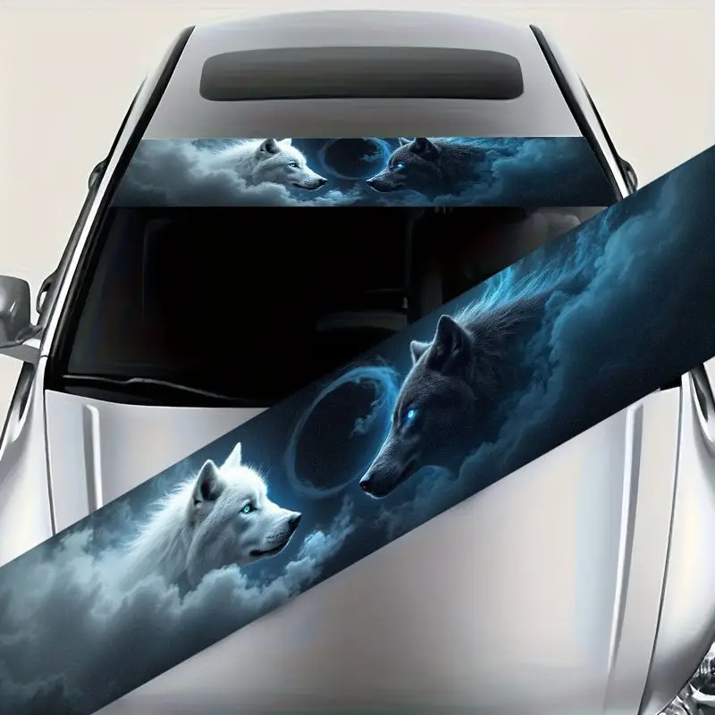 1PC Dual Wolf-themed Car Front Windshield Sticker Waterproof and Durable Vinyl Decals Truck Suv Banner Creative Decoration