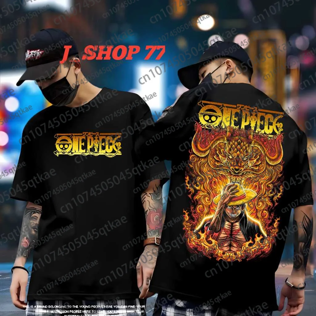 Kaus Lengan Pendek Sendi ONE PIECE Luffy Gear5 Kaus Cosplay Bandai Fashion Longgar Pria dan Wanita Katun Murni Malam