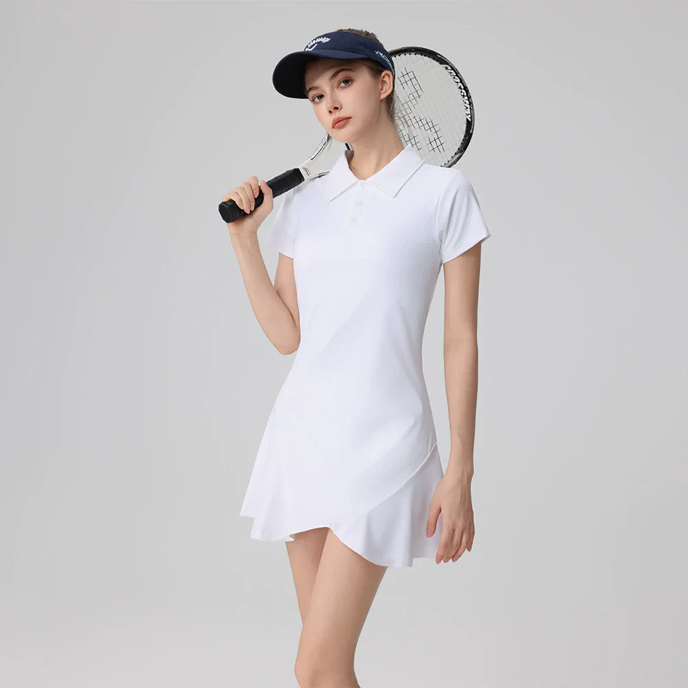 Fashionable And Trendy Sports Tennis Wear Short-Sleeved Dress Women's Strapless Padded Shorts Slim Lapel Golf Sportswear Set