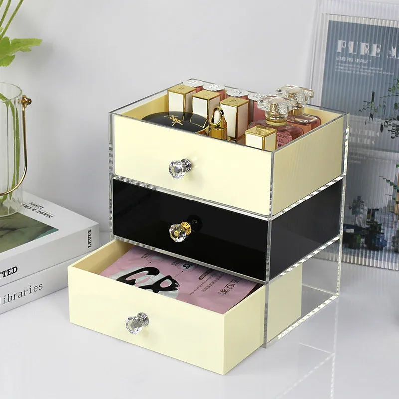 

Acrylic Desktop Dust-Proof Organizer with Drawers, Multilayer Storage Box for Skincare & Makeup, Clear Vanity Table Display