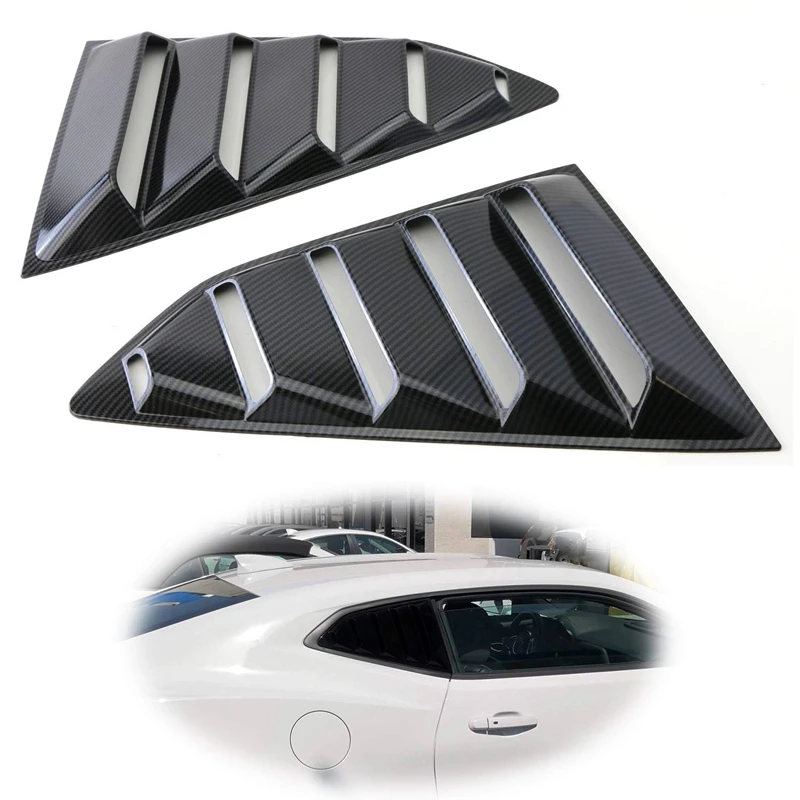 Rear Side Window Scoop Air Vent Louver Shades Left Right Black Carbon Fiber Finish Racing Style For Chevy Camaro 2016-2018