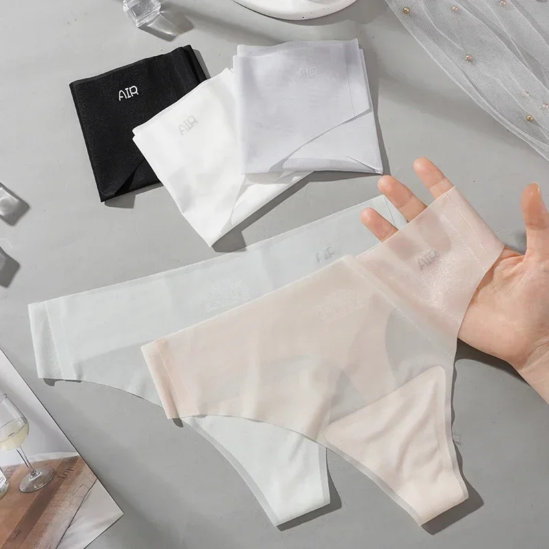 NEW 3PC Summer Seamless Underwear Ice Silk Pants Ladies Ultra-thin Sense Briefs Summer Quick-drying Panties T-thongs M-XL