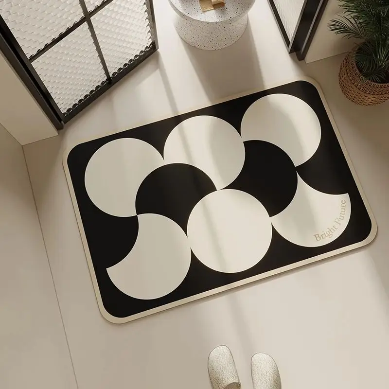 Wabi-Sabi-Style Black-and-White Abstract Doormat, Absorbent and Non-Slip Bathroom Doormat, Entryway Rug, Home Decor