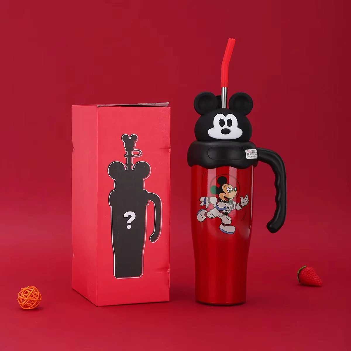 Fashion Lotso Mickey Minnie Big Mac Ice Cup 800Ml Stainless Steel Mug High-Value Large-Capacity Handle Straw Cups