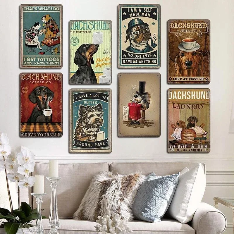 Vintage Pet Dog Metal Tin Signs Decor bassotto placche piatto bere caffè vino leggi libro segni di metallo poster decorazione della parete