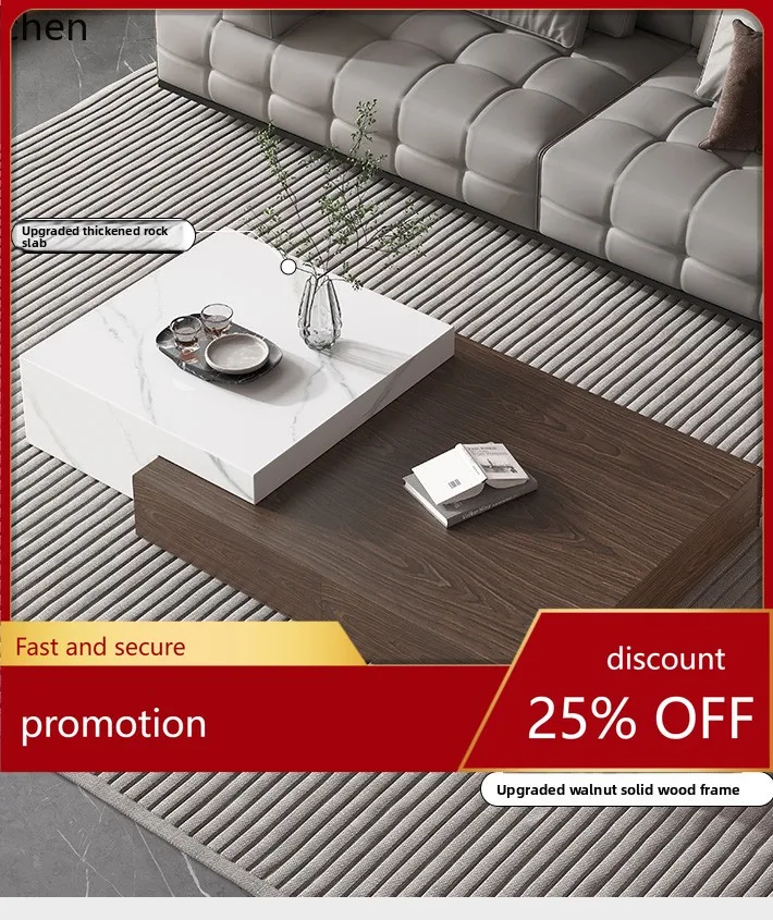

YFY Minimalist Rock Plate Coffee Table Combination Solid Wood Living Room Rectangular Coffee Table Table