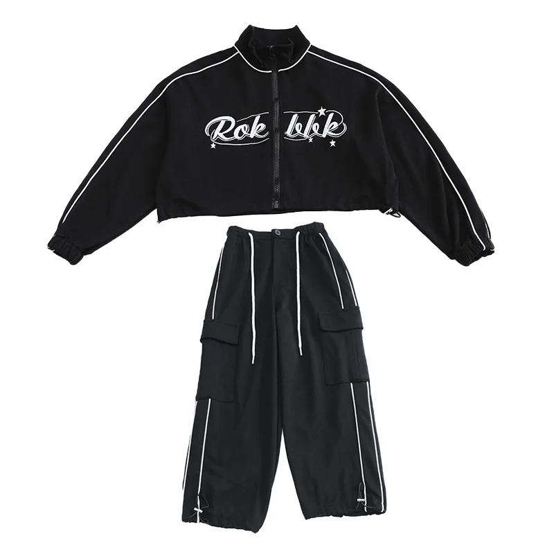 Kids Girl Fashion Streetwear Dance Clothes Set Short Zipper Coat Pants Sets Tracksuits Teen Clothing 3 5 7 9 11 13 15 Years Old