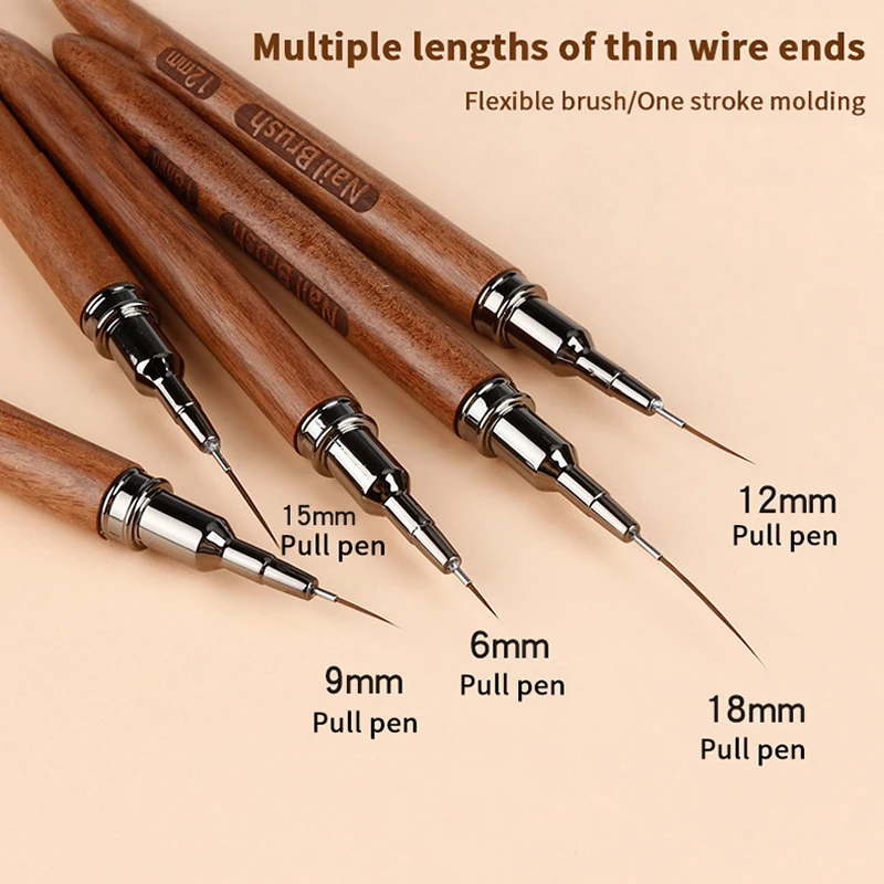 1pcs/set Wood Handle Art Liner DIY Painting Brush Drawing Lines Stripe Flower Painting Pen Nail Liner Brush Set With 5size