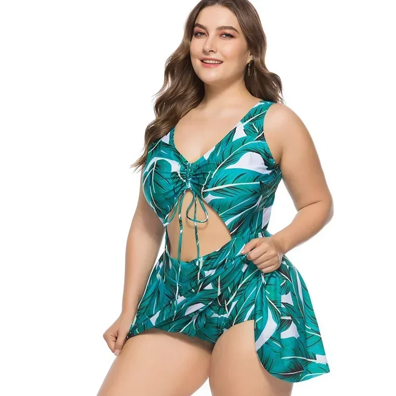 5XL Plus Size Swimdress Sexy One Piece Swimsuit Women Tankini Summer Print Big Swimwear Bikini Beachwear Strój kąpielowy 2025 Mujer