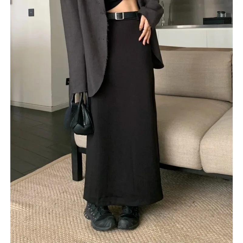 Falda a la cadera con bolso de lana para mujer, media falda informal versátil de cintura alta, falda acampanada de longitud media, otoño e invierno