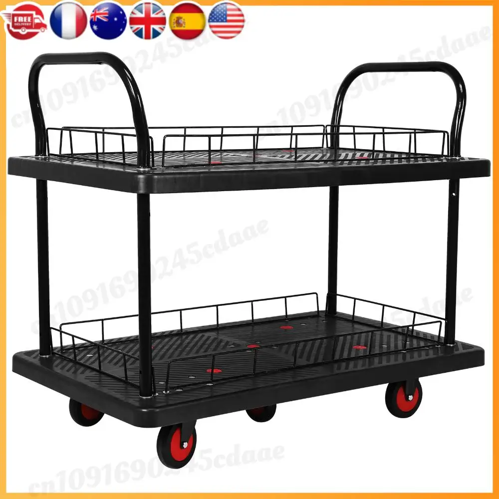 Multifunctionele mobiele gereedschapswagen met 2 planken, capaciteit van 880 lbs, servicewagen voor magazijn/garage/reiniging/fabricage