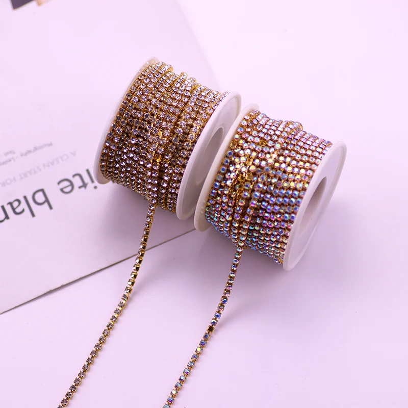 10Yard Crystal Glass Rhinestone Chain Closed Chain With Colorful Bottom Sewn In Stone Garment Bag Decorated With DIY Accessories