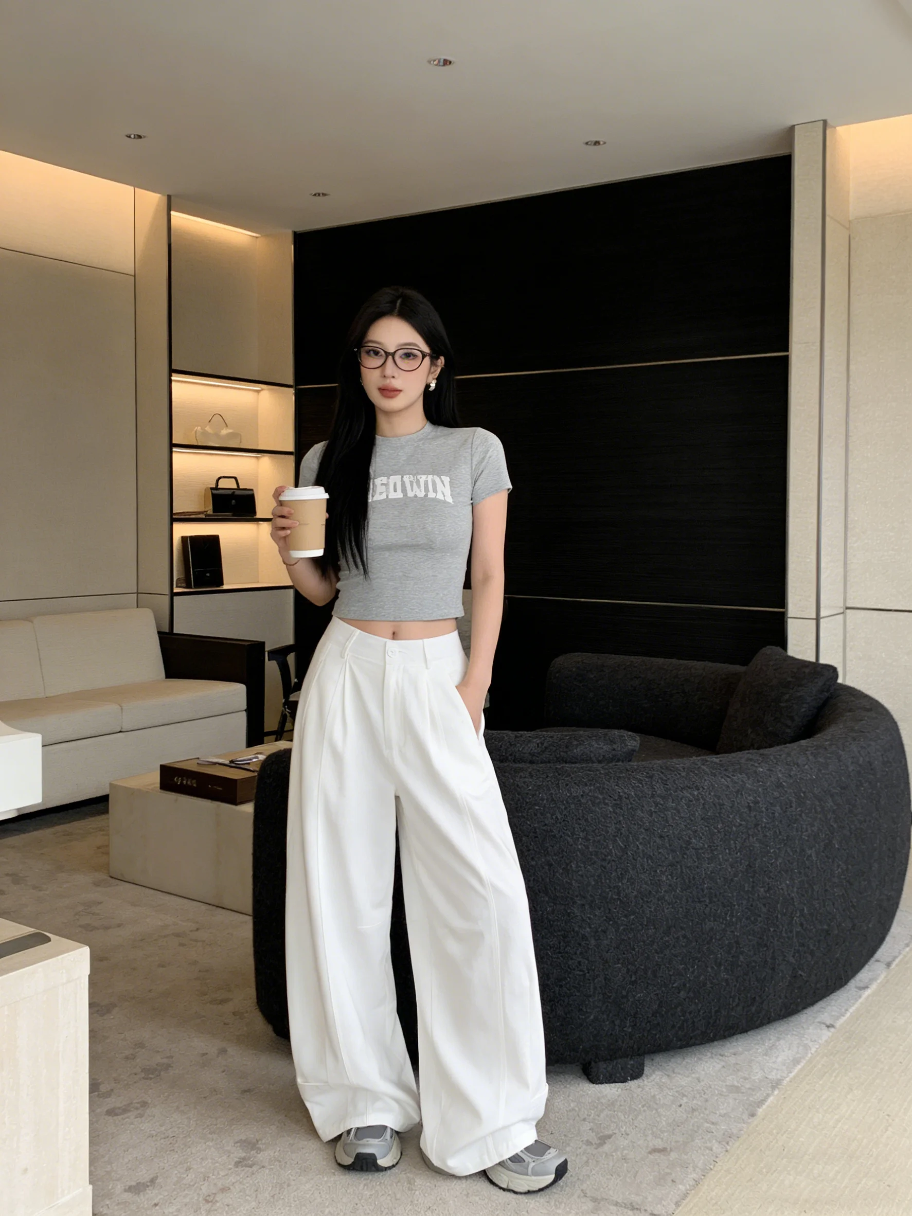 

High Waist Wide Leg Denim Pants Loose Fit Casual Commute White Long Pants Spring 2026 Ladies Fashion Korean Style Jeans
