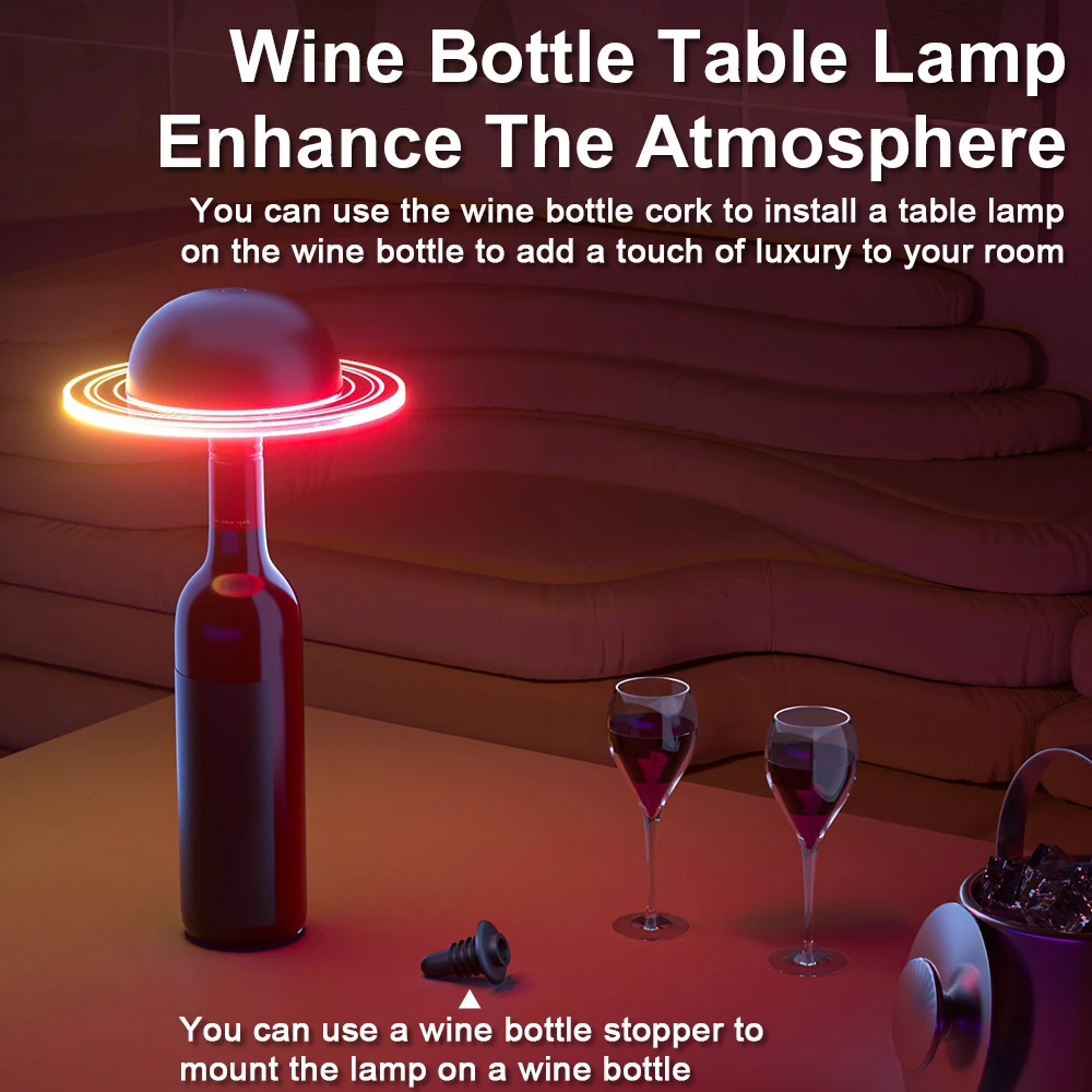 Wine Bottle Mood Lamp with Music Sync RGB Night Light  USB Rechargeable LED Table Lamp Gift for Home Room Bar Party Decor