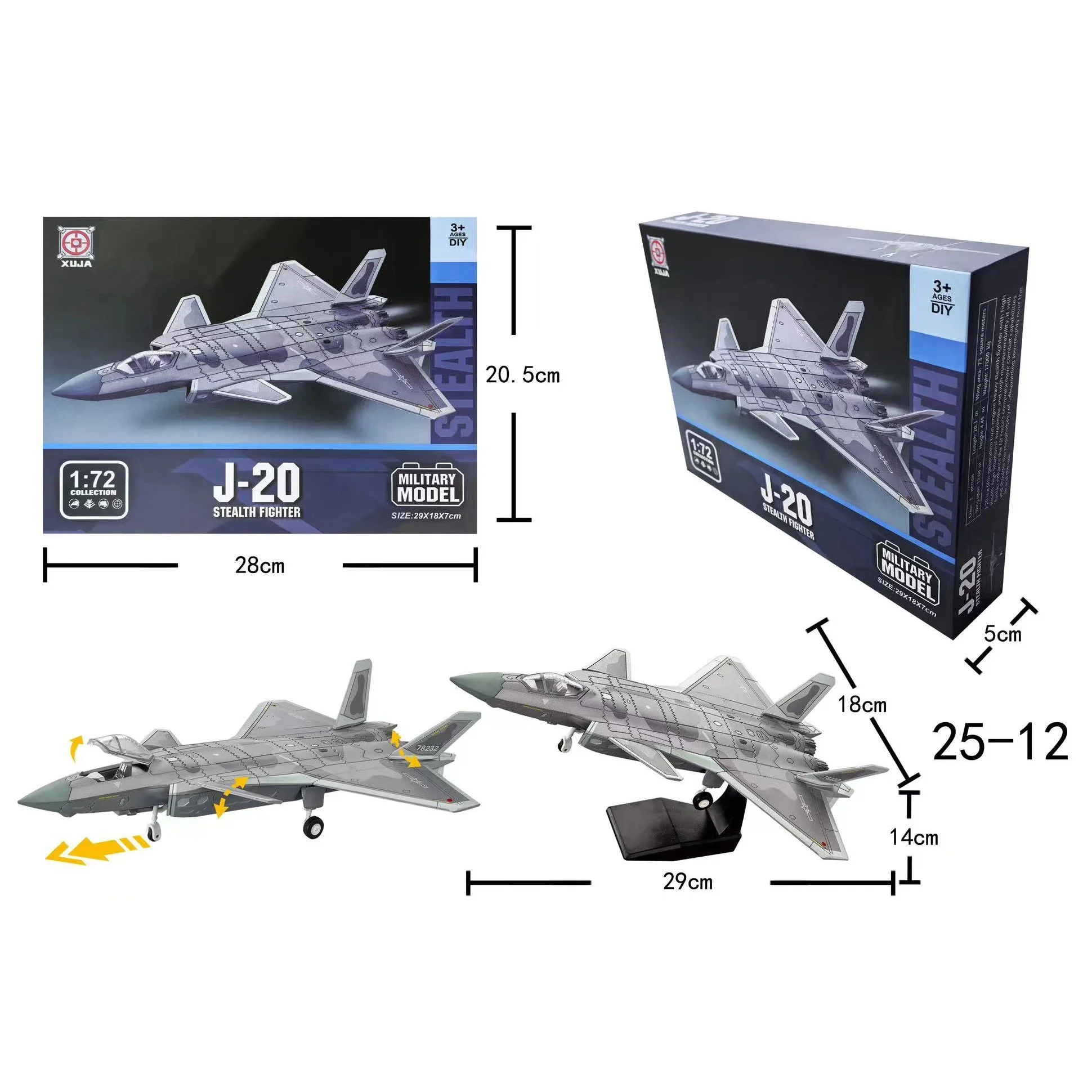 ABS 1/72 J-20 modelo de combate serie militar creativa bloques de construcción DIY decoración juguetes ensamblados para niños regalos de navidad