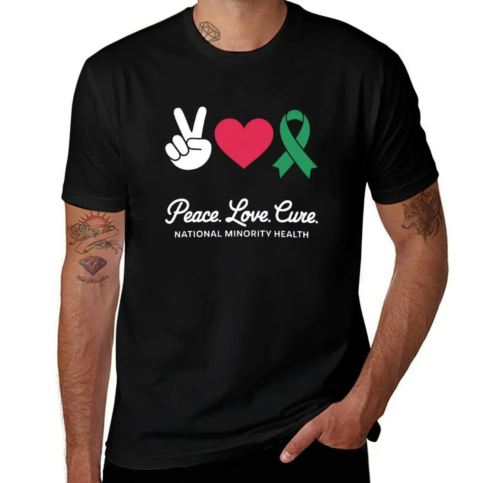 

National Minority Health Month - Peace Love Cure T-Shirt blue lock man t shirt essential t shirt plain plus size men clothing