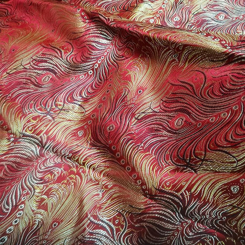 75x50cm red floral style damask silk satin brocade jacquard fabric costume upholstery furniture curtain clothing material