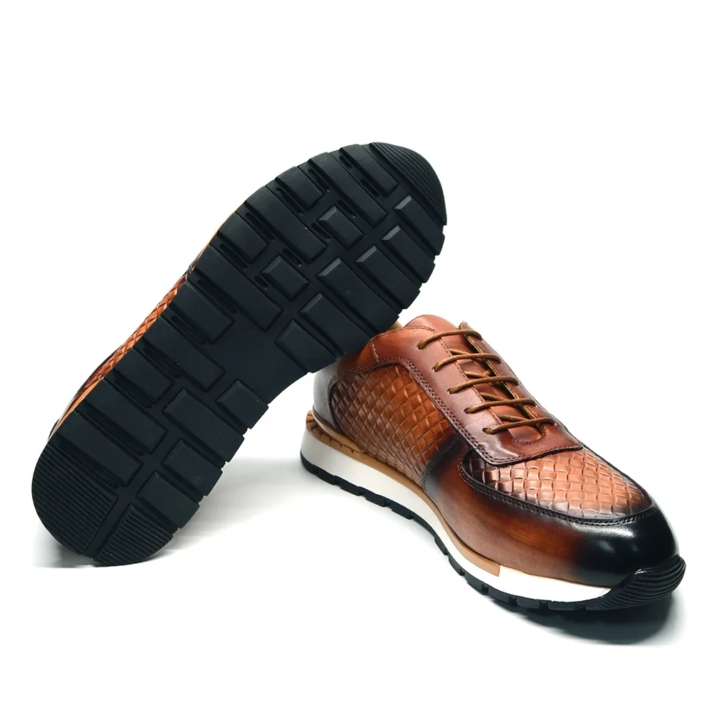 Fashion Men\'s Casual Shoes Genuine Leather Oxford Sneakers Green Black Brown Blue Brand Designer Comfortable Shoes for Men