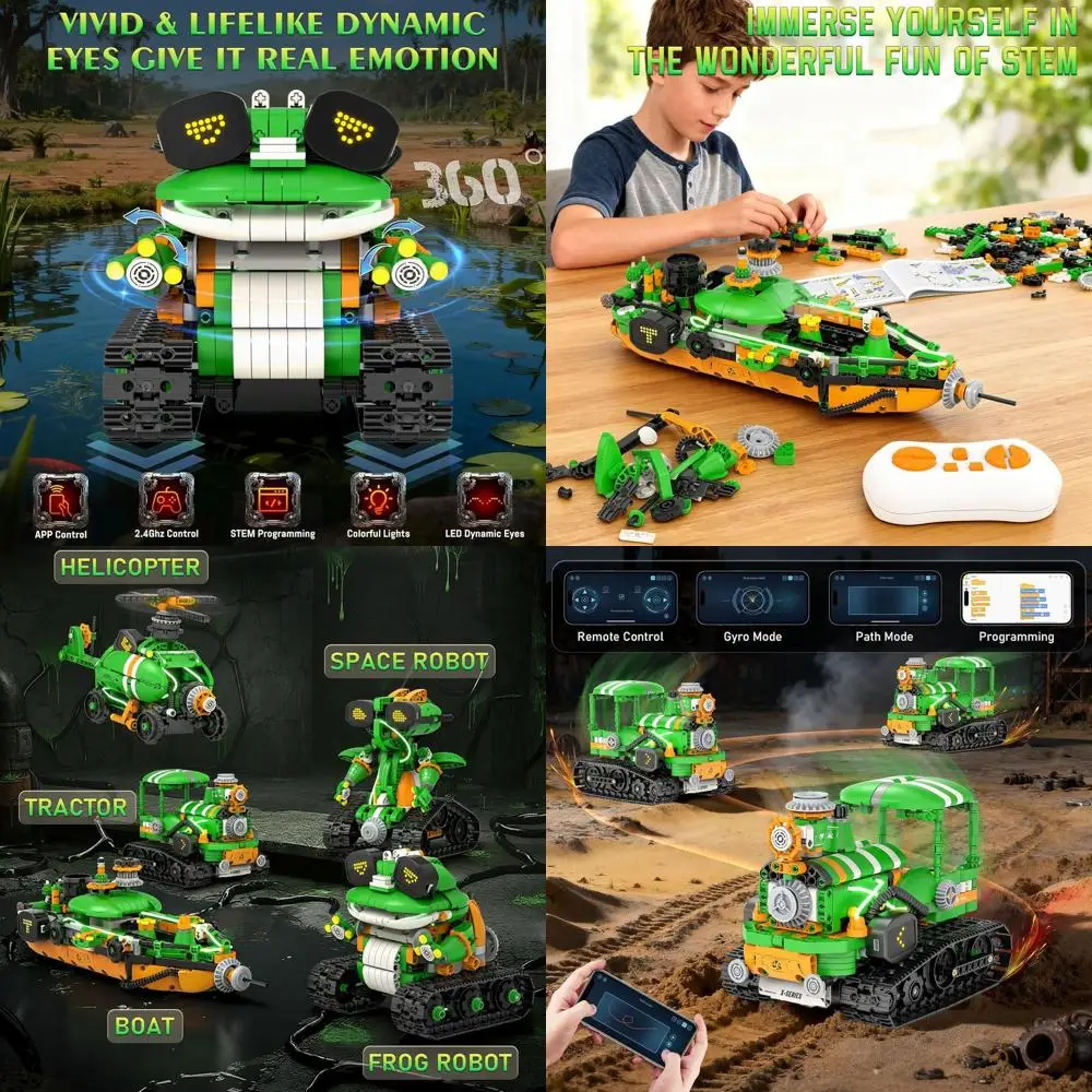 Kit robot STEM de 6 à 14 ans : jouets de construction 5 en 1 à distance et contrôlés par application avec 732 pièces pour garçons et filles