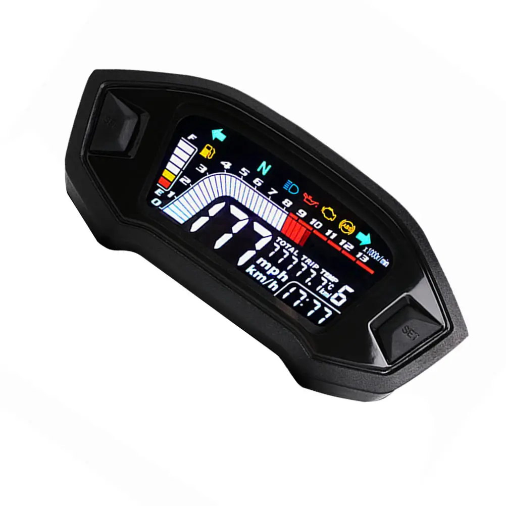 

Universal Motorcycle LCD Speedometer Digital Display ABS Material Mileage Gauge Fits All Bikes Tachometer Water Temp Sensor