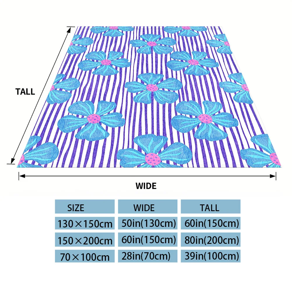 Blue Floral Lilac Lines Sofa Specific Soft Flannel Blanket, Universal Plush Gift Blanket For All Seasons