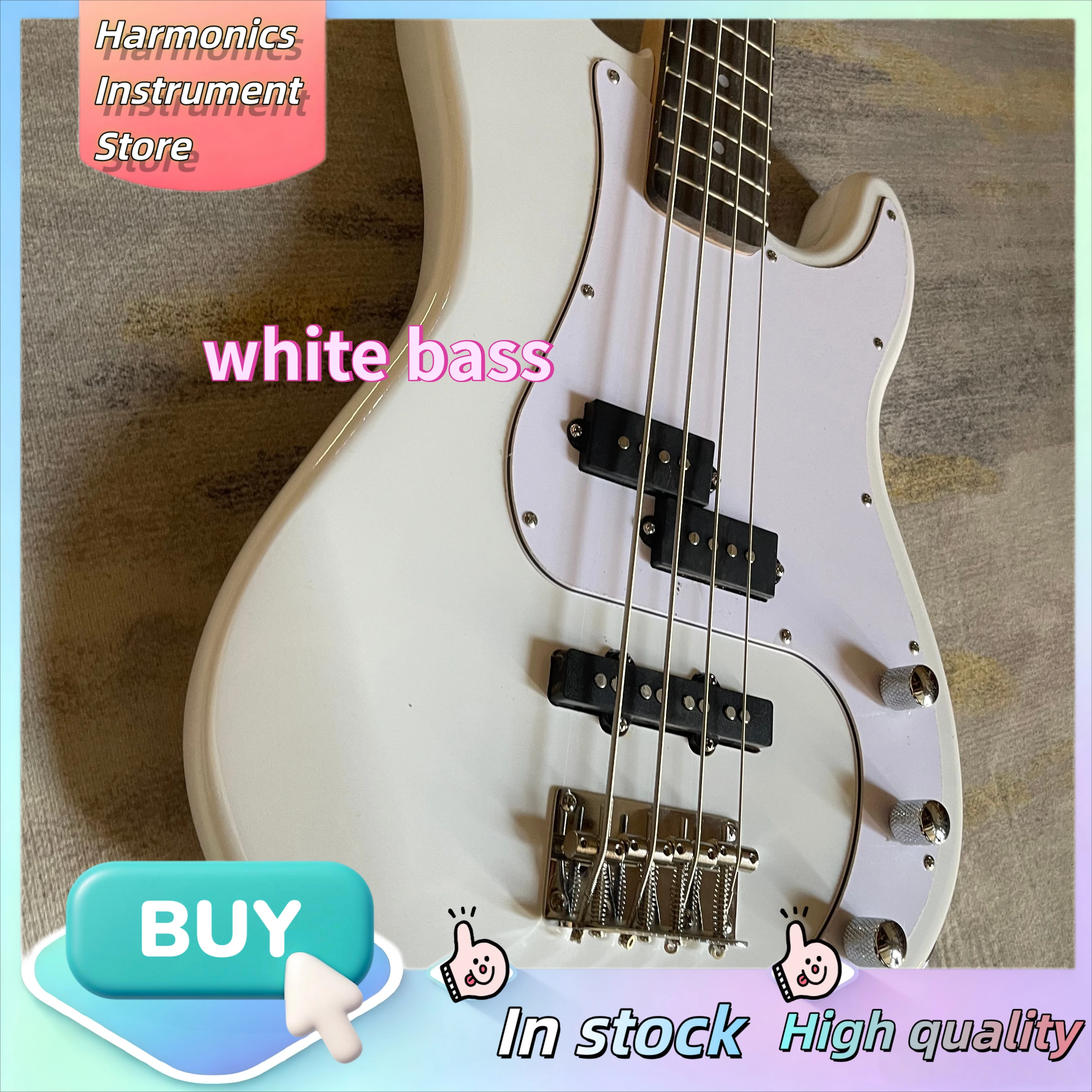 White 1951 P Bass Precision White 4 String Bass Split Pickups Vintage Fixed Bridge Beginner Band Live Electric Bass Guitar view 2