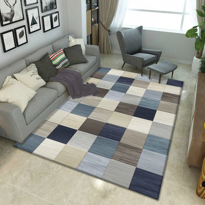 VIKAMA Retro Block Area Rug Geometric Splicing Non Slip Soft Large Carpet for Living Room Bedroom Indoor Home Decor